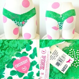 Victoria's Secret PINK Vintage Lace Rhinestone Crystal Low Rise Thong Panty NWT